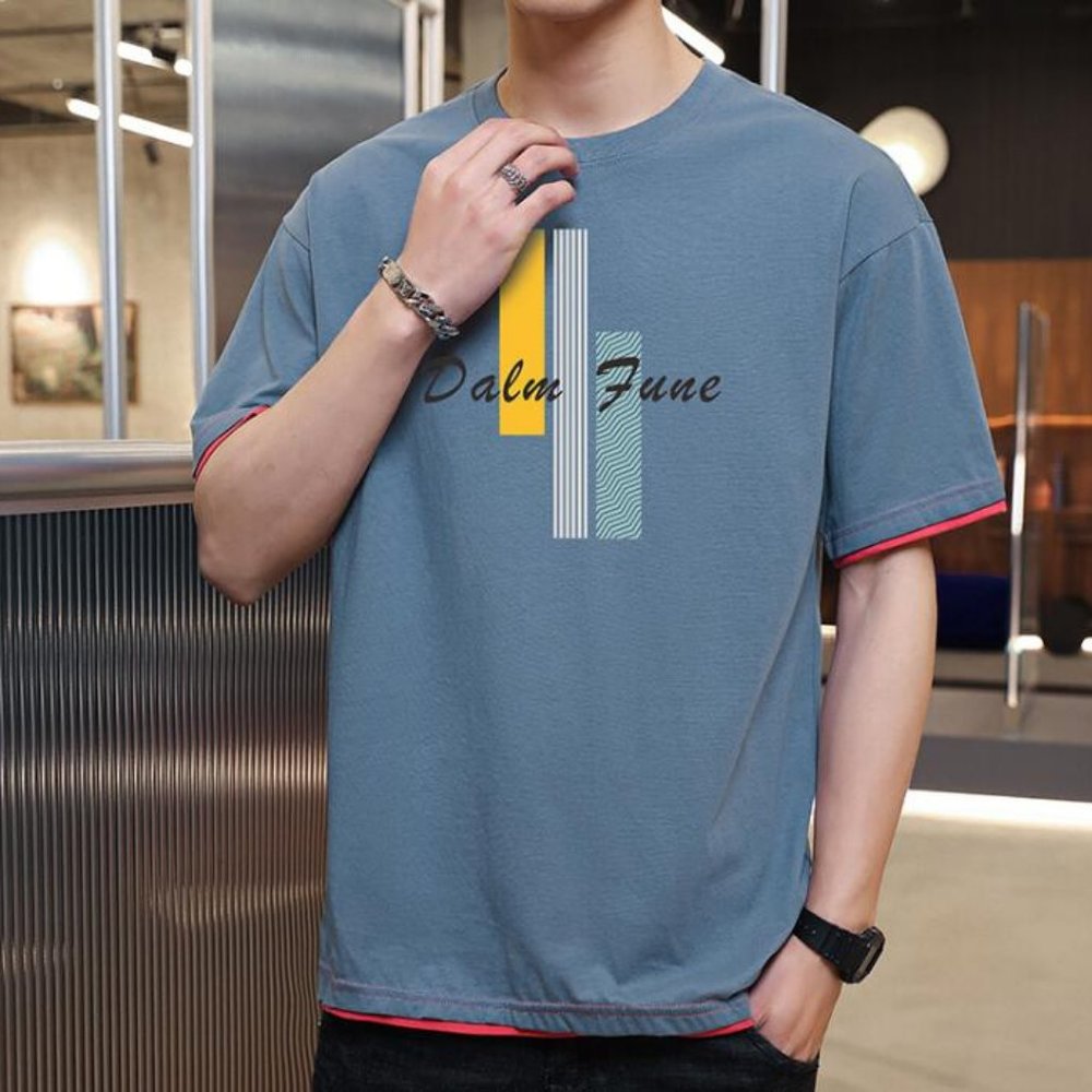 Plain blue men's T-shirt